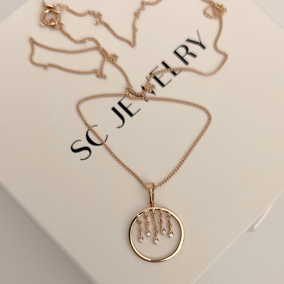 Circle Dangle Real Zircon Drop Necklace 18k Gold Plated Luxury Jewelry - Picture 3 of 11